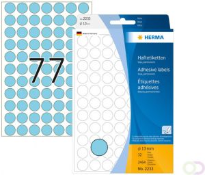 Herma Multipurpose-etiketten Ã 13 mm rond blauw permanent hechtend om met de hand